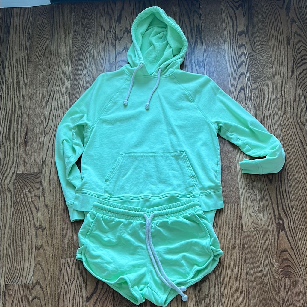 Lime Green Hoodie And Shorts Set